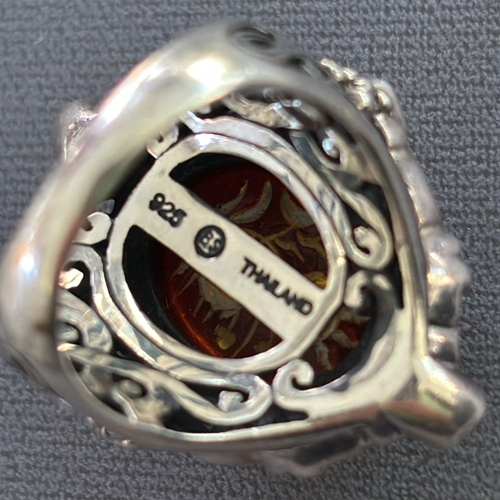 Carved Rose in Amber Sterling Silver Ring - Picture 6 of 8